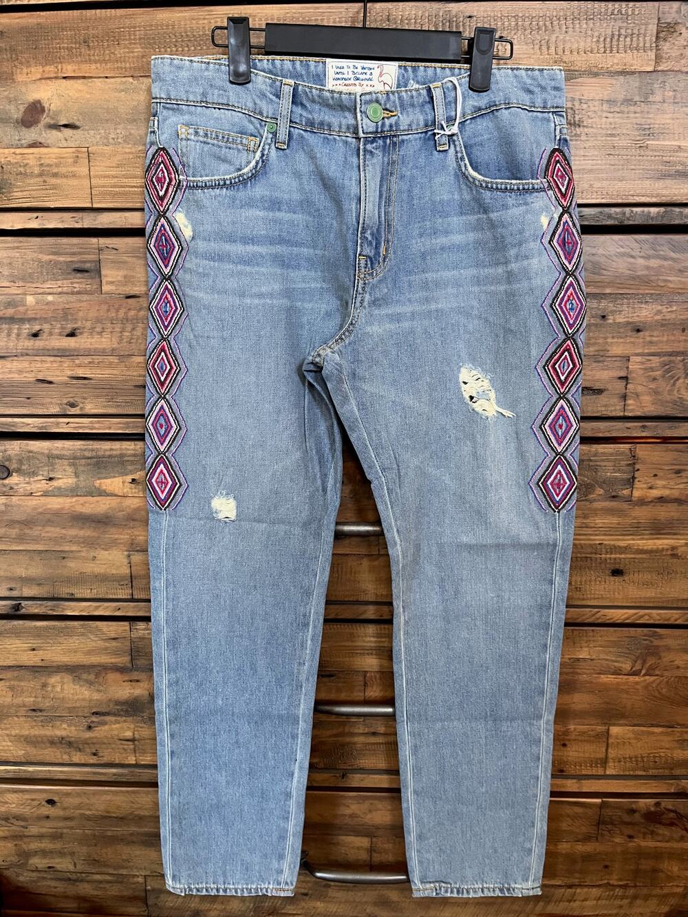 SANDRINE ROSE Women's Light wash Denim Embroidered Boyfriend Jeans Sz 27 NWT435